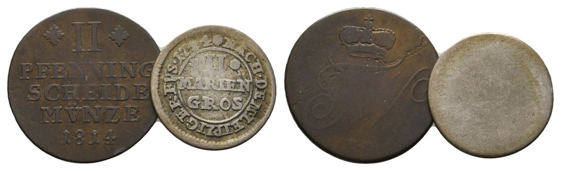  Altdeutschland; 2 Kleinmünzen 1814/ 17??   