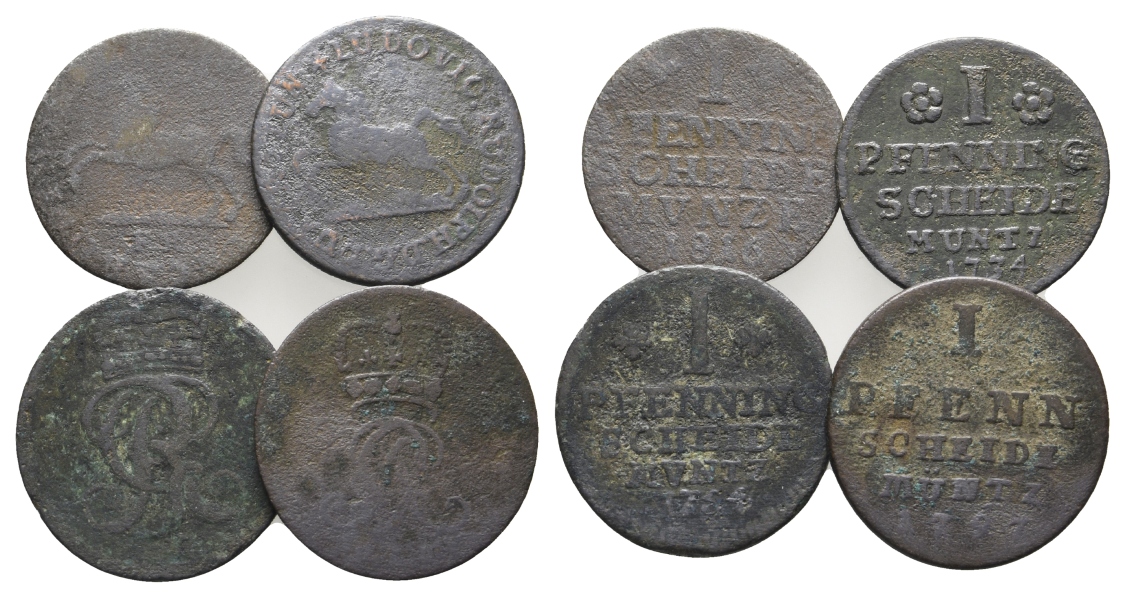  Altdeutschland; 4 Kleinmünzen 1734-1816   