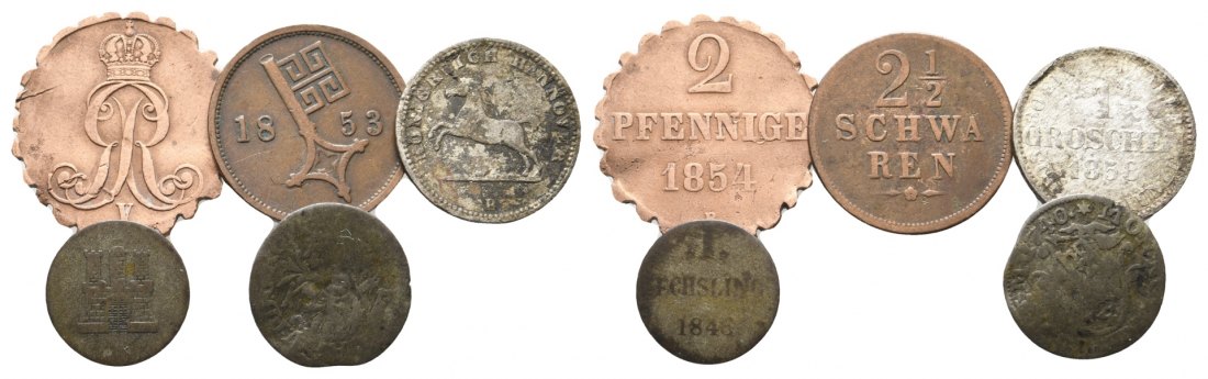  Altdeutschland; 5 Kleinmünzen 1740 - 1858   