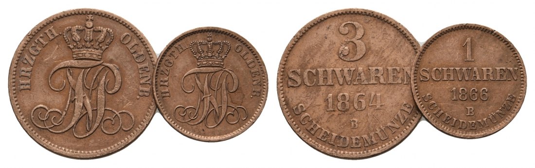  Altdeutschland; 2 Kleinmünzen 1864 /1866   