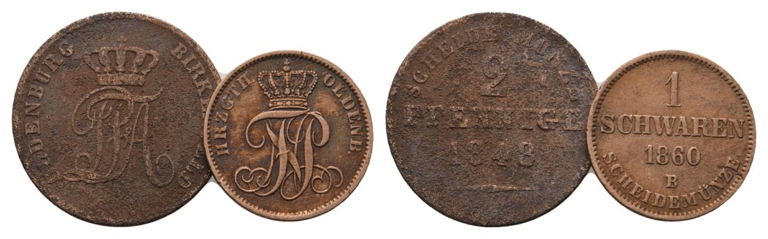  Altdeutschland; 2 Kleinmünzen 1848 /1860   