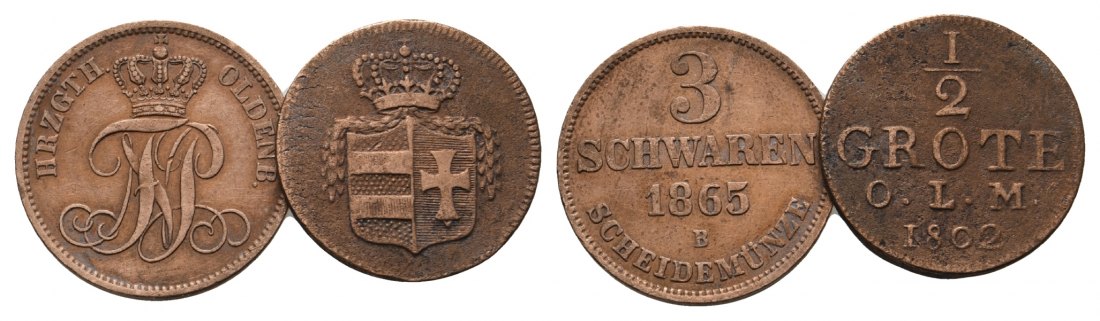  Altdeutschland; 2 Kleinmünzen 1865 /1802   