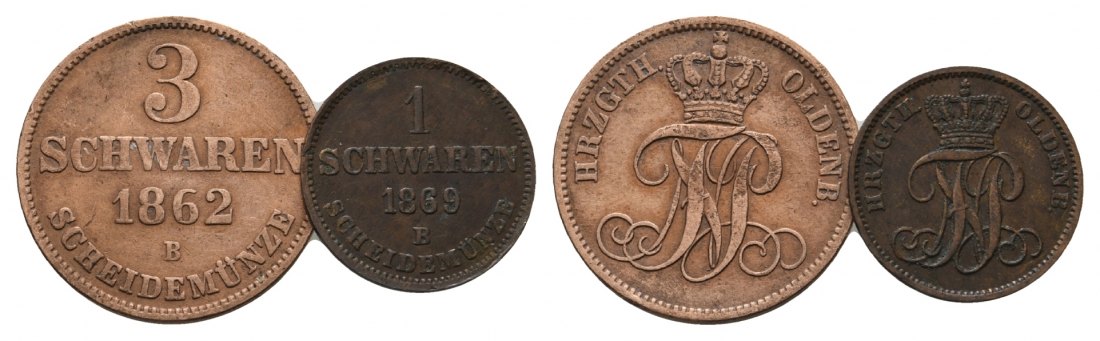  Altdeutschland; 2 Kleinmünzen 1862 /1869   