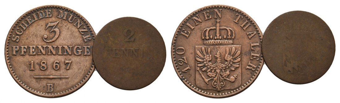  Altdeutschland; 2 Kleinmünzen O.J./1867   