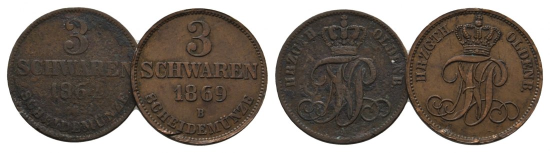  Altdeutschland; 2 Kleinmünzen 1864 / 1869   