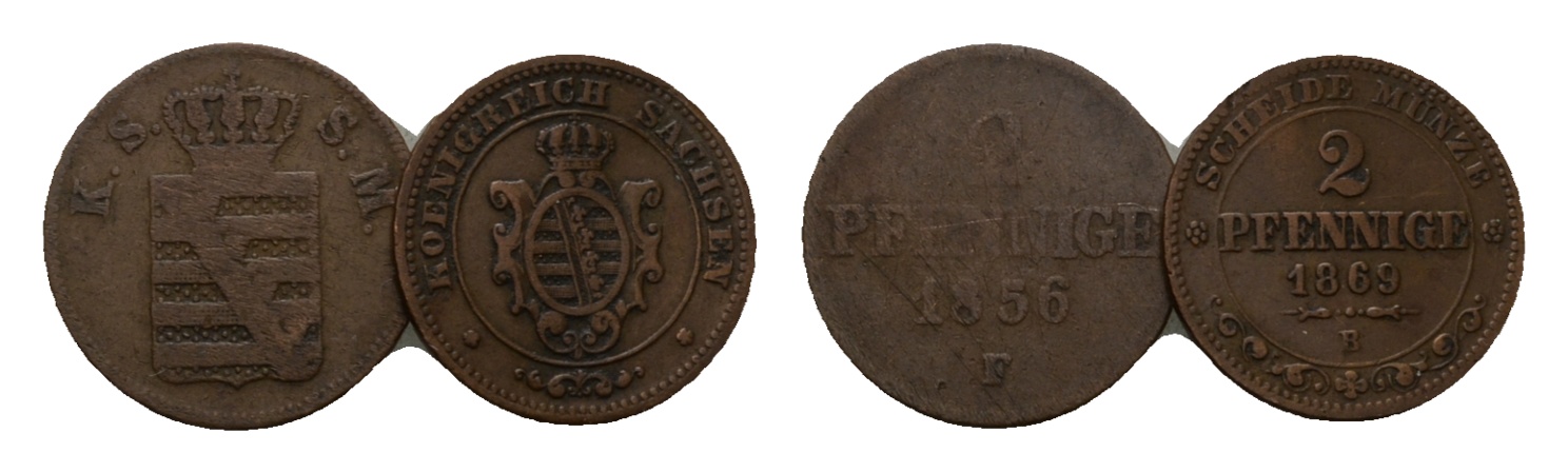  Altdeutschland; 2 Kleinmünzen 1856 /1869   