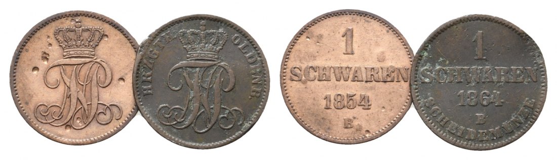  Altdeutschland; 2 Kleinmünzen 1854 / 1864   