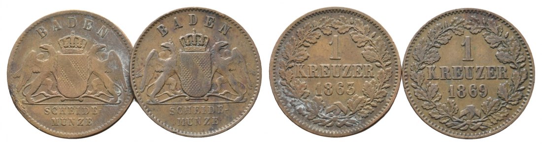  Altdeutschland; 2 Kleinmünzen 1863 / 1869   