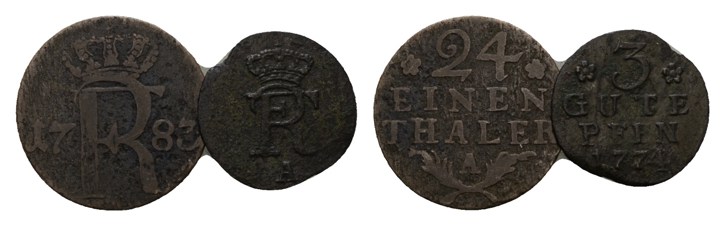  Altdeutschland; 2 Kleinmünzen 1783 / 1774   