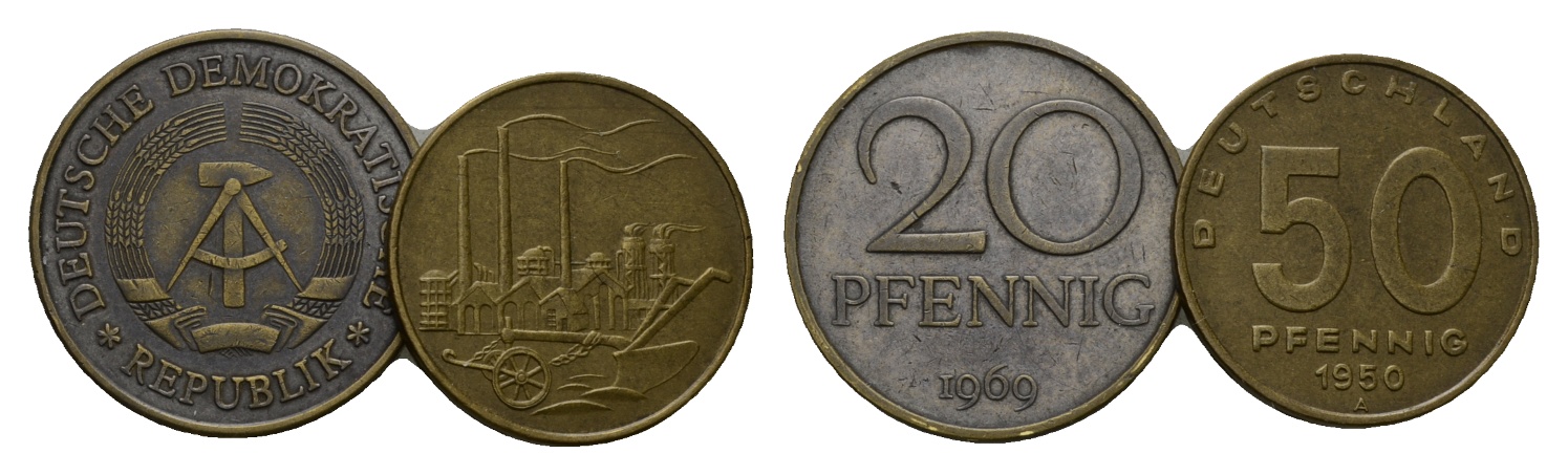  DDR; 2 Kleinmünzen 1969 / 1950   