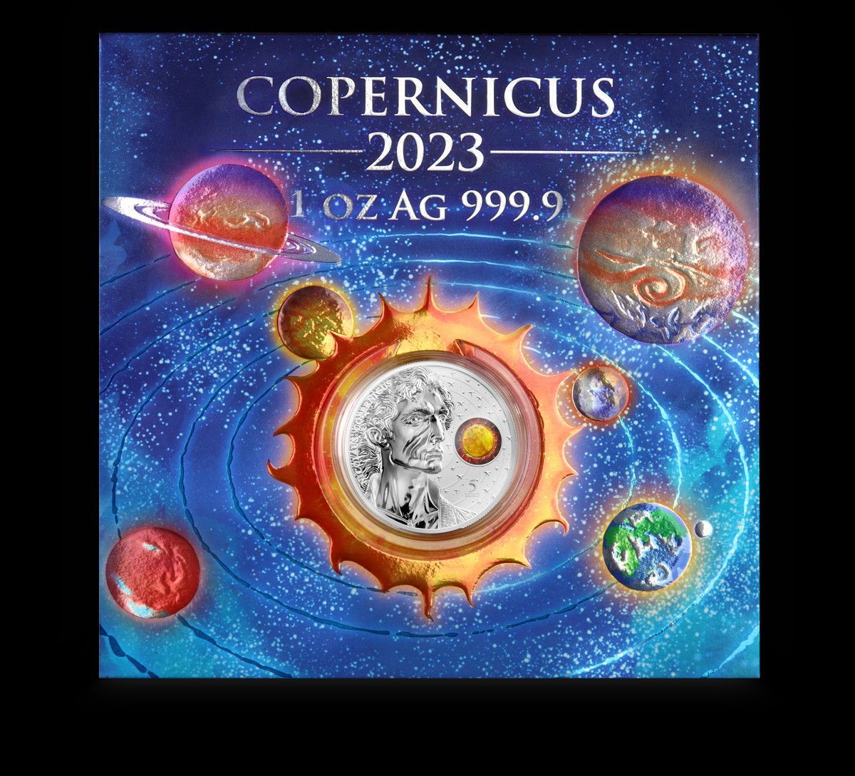  Original 5 euro 2023 Malta Kopernikus Copernicus 1 Unze Silber im Folder - gesuchte Anlagemünze   