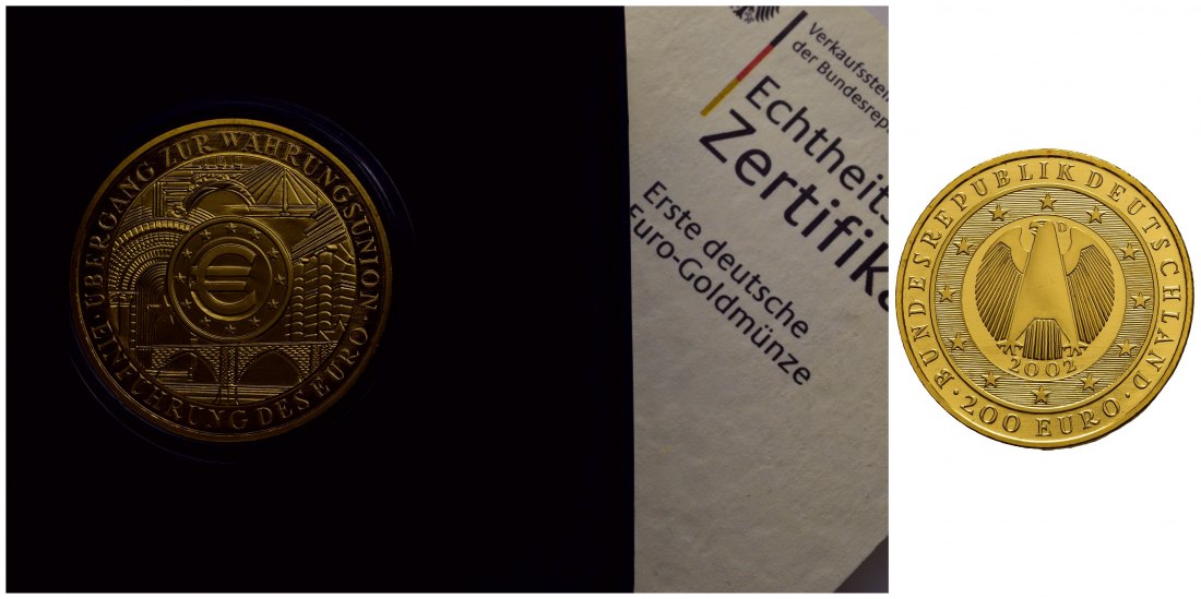 PEUS 1204 BRD 31,1 g Feingold. Währungsunion mit Etui + Zertifikat 200 Euro GOLD 2002 D München Stempelglanz (Kapsel)