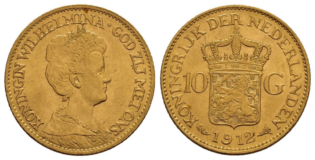 PEUS 1184 Niederlande 6,06 g Feingold. Wilhelmina (1890 - 1948) 10 Gulden GOLD 1912 Vorzüglich
