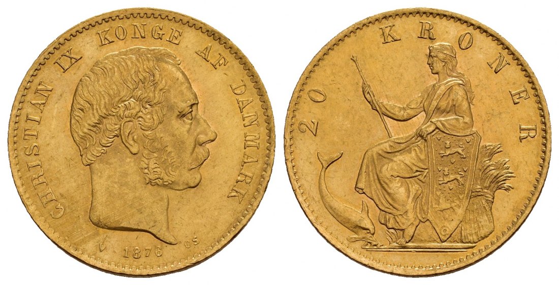 PEUS 1188 Dänemark 8,06 g Feingold. Christian IX. (1863 - 1906) 20 Kronen GOLD 1876 CS Kl. Kratzer, fast Vorzüglich