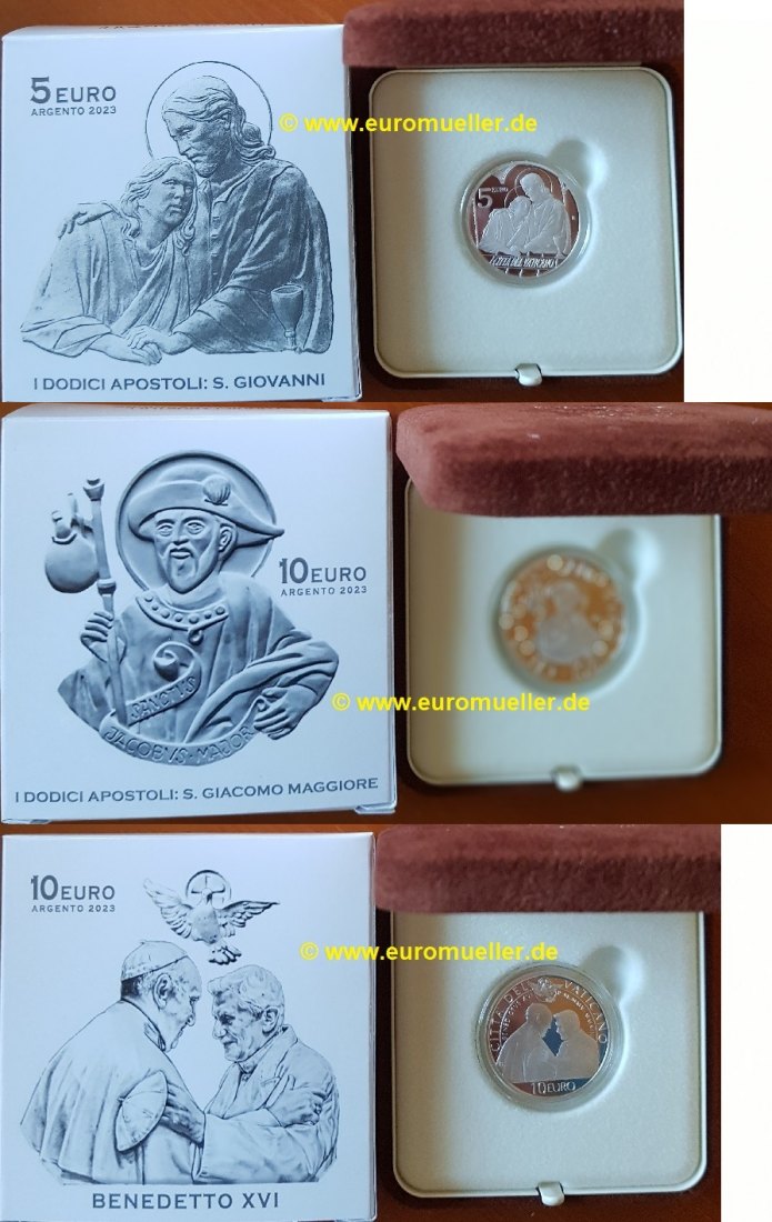 Vatikan ...5 + 10 + 10 Euro Gedenkmünzen 2023...Silber...PP   