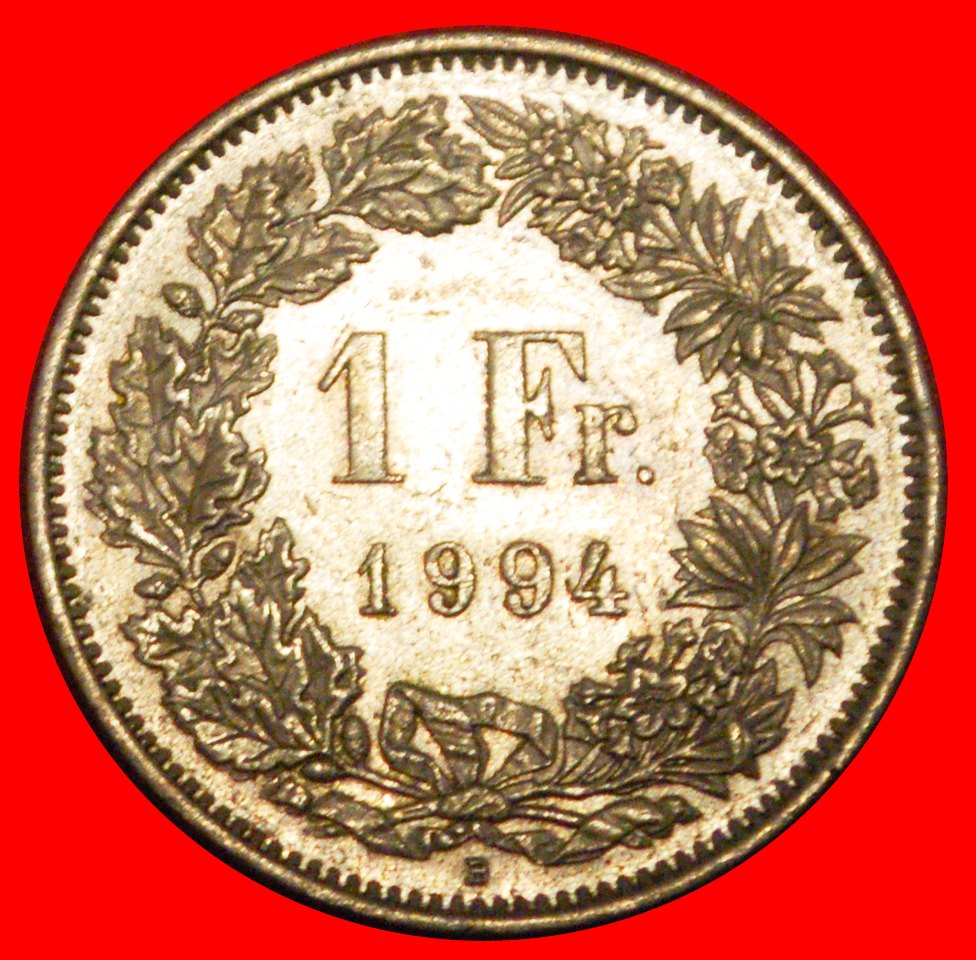 * WITH STAR (1850-2023): SWITZERLAND ★ 1 FRANC 1994B! DIES 1+B MINT LUSTRE!★LOW START ★ NO RESERVE!