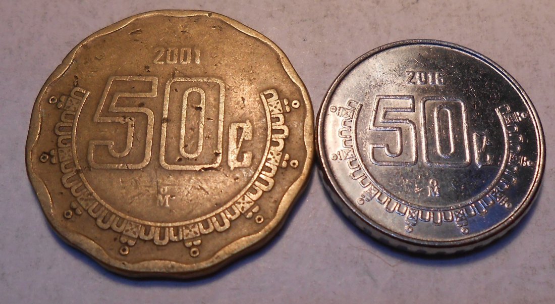  M.8.Mexiko, 2er Lot, 50 Centavos 2001 und 2016   