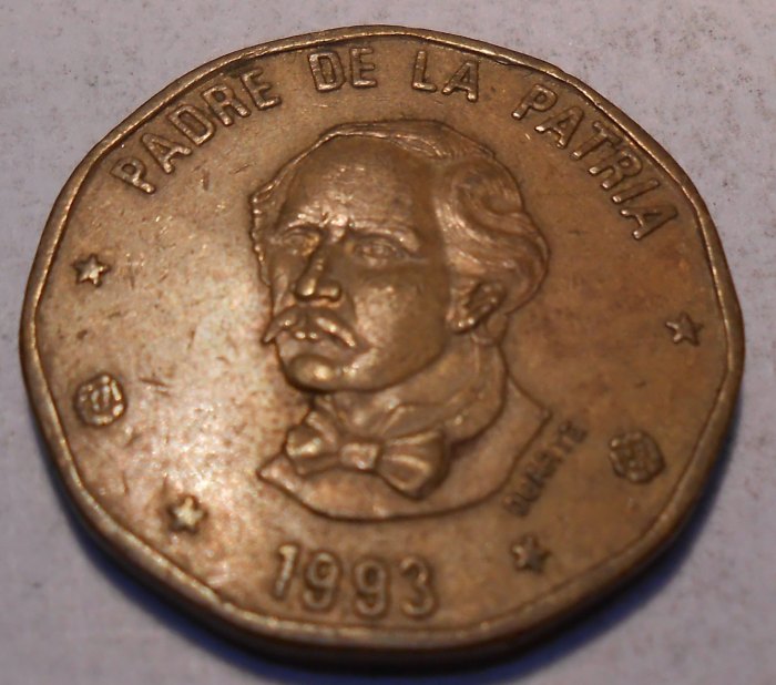  M.12.Dominikanische Republik, 1 Peso 1993   