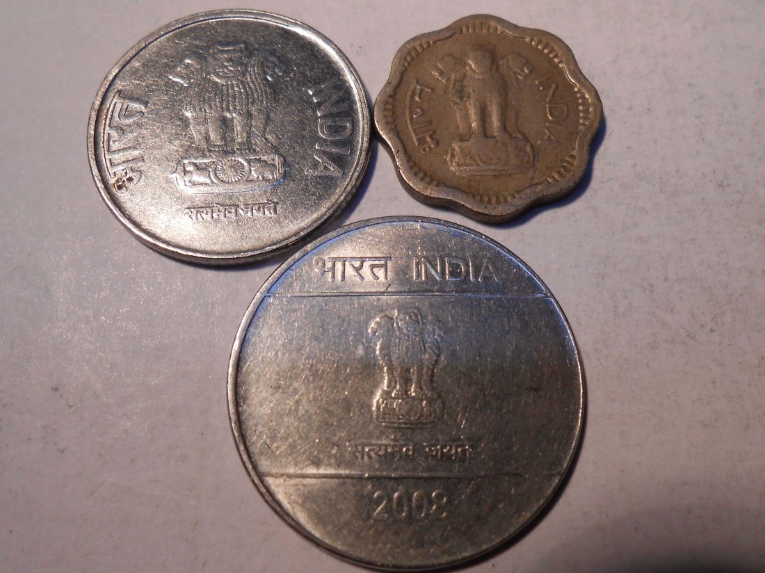  M.20.Indien, 3er Lot, 2 Paise 1957 ♦, 1 Rupie 2008, 1 Rupie 2012 ♦   