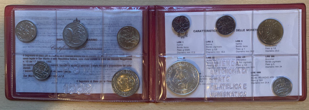 Jahresset von San Marino 1992 BU (10 Münzen) 500-Jahrestag der Entdeckung Amerikas   