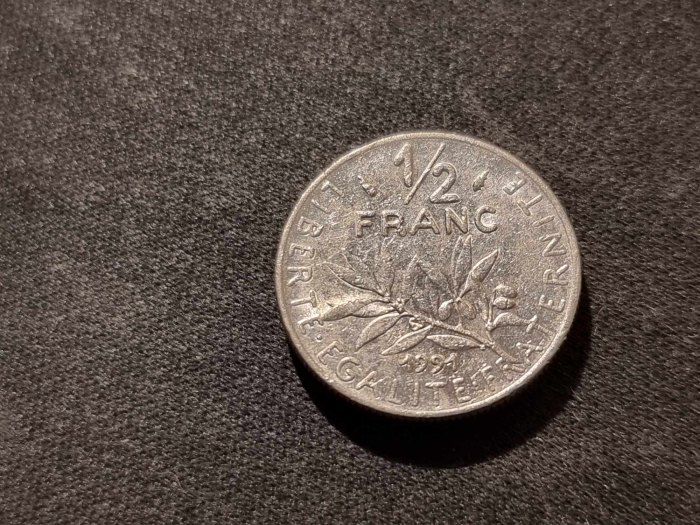  Frankreich 1/2 Franc 1991 Umlauf   