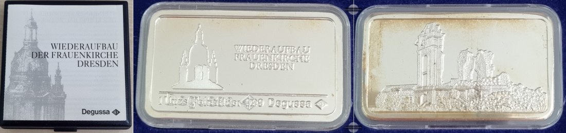  Degussa,   Silberbarren  1 Unze Dresden Frauenkirche FM-Frankfurt   Feinsilber: 31,1g   