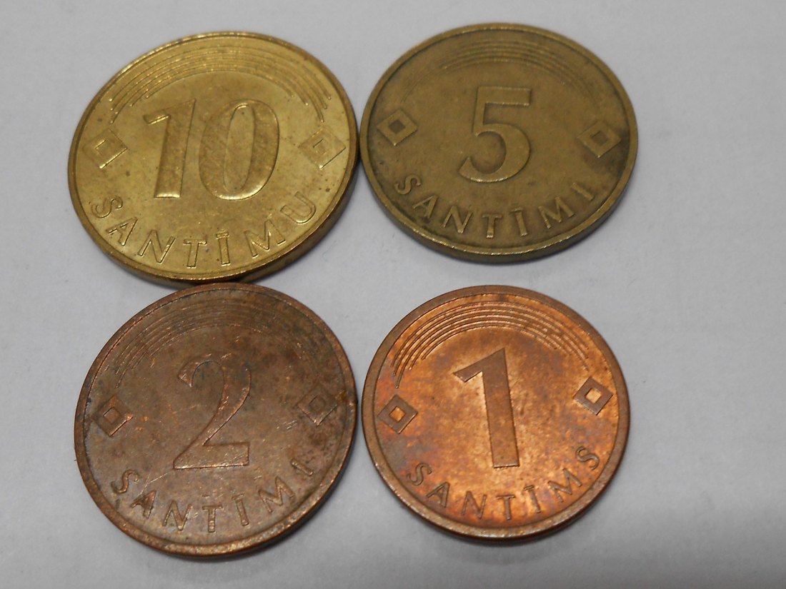 M.31.Lettland, 4er Lot, 1 Santimes 2008, 2 Santimi 2006, 5 Santimi 1992 und 10 Santimu 2008