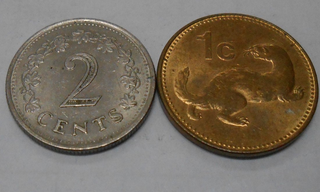  M.33.Malta, 2er Lot, 1 Cent 2004 und 2 Cents 1982   