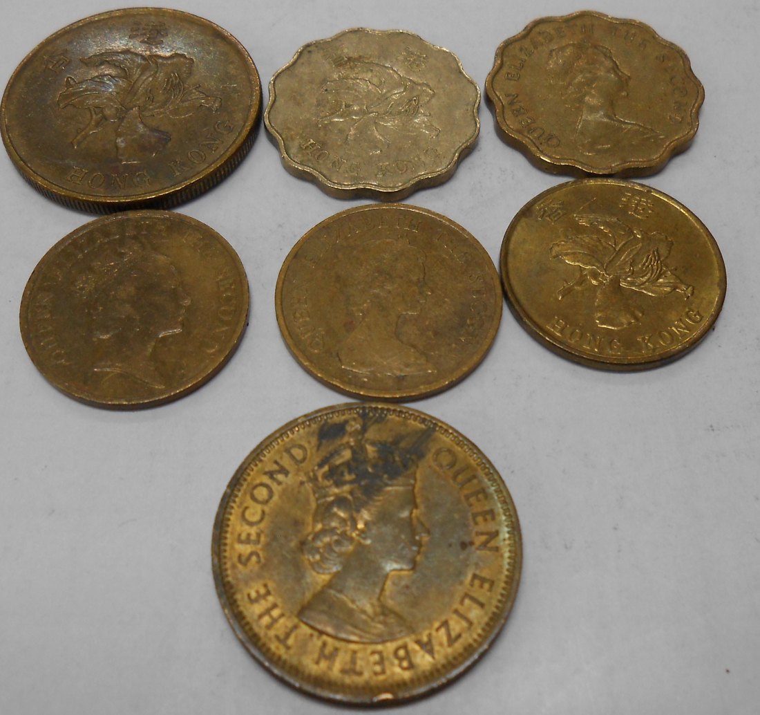  M.35.Hongkong, 7er Lot, 10 Cent 1963+1982+1985+1998, 20 Cent 1979+1998, 50 Cent 1997   