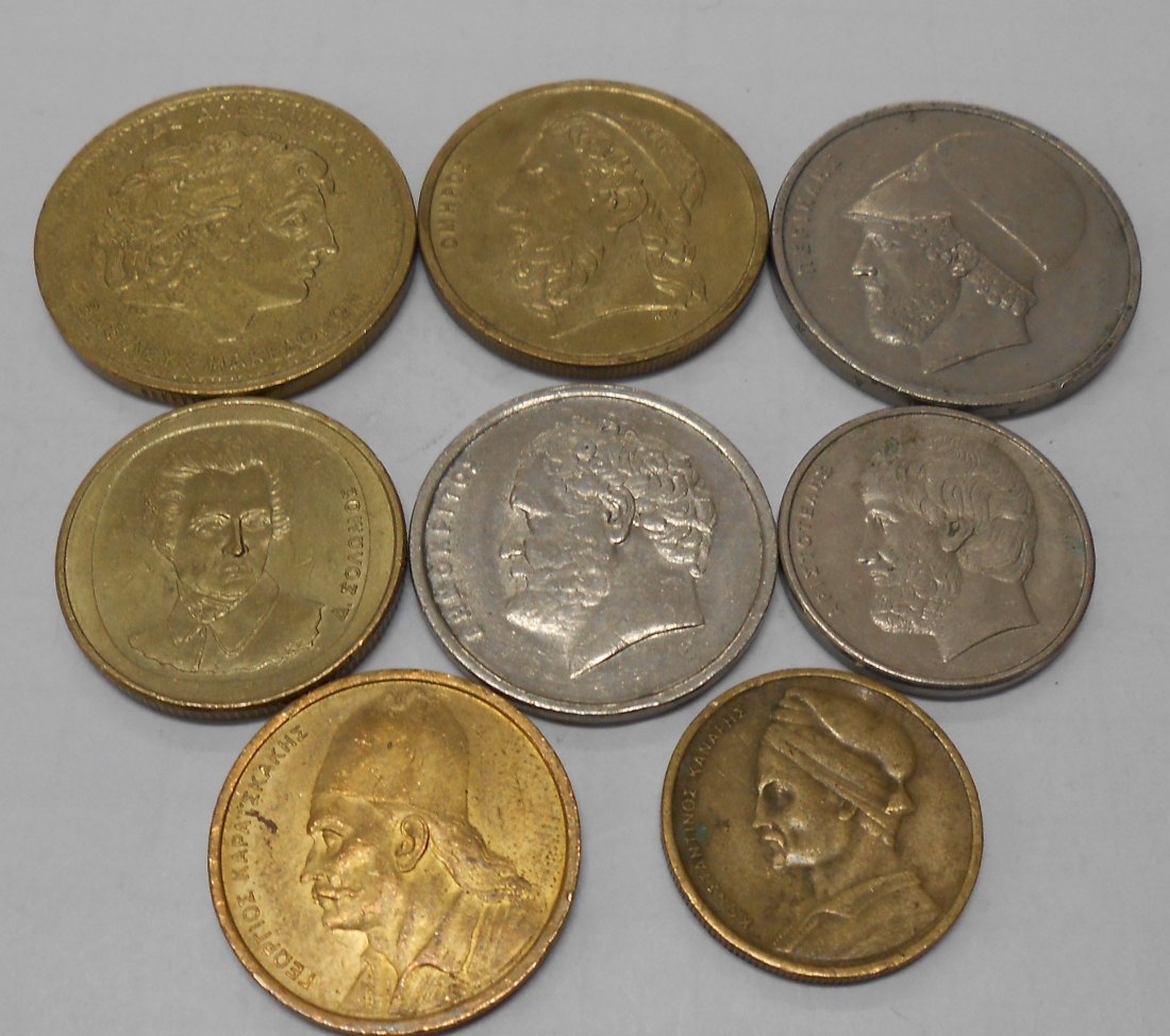  M.36.Griechenland, 8er Lot, 1 Drachmen 1976, 2 Drachmen 1976, 5 Drachmen 1986, 10 Drachmen 1994, 20   