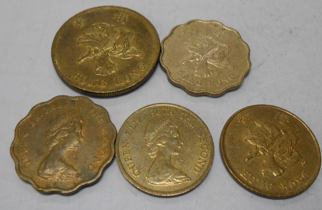  M.41.Hongkong, 5er Lot, 10 Cents 1982+1984+1998, 20 Cents 1998, 50 Cents 1998   