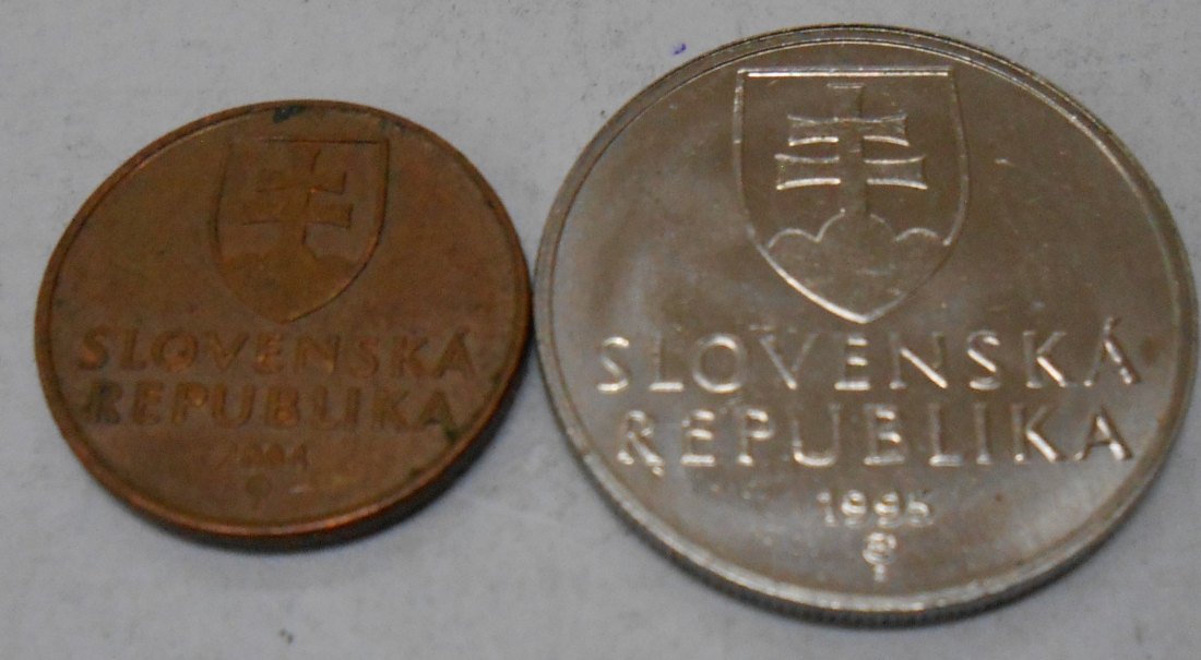  M.44.Slowakei, 2er Lot, 50 Heller 2004, 5 Kronen 1995   