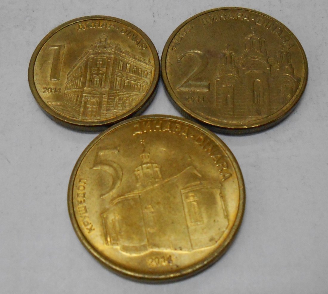  M.45.Serbien, 3er Lot, 1 Dinar 2014, 2 Dinar 2011, 5 Dinar 2014   