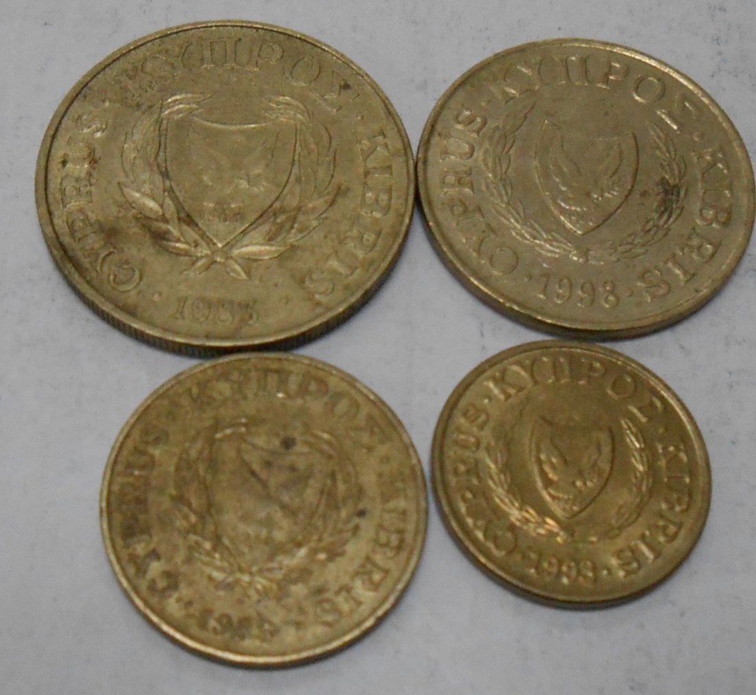  M.46.Zypern, 4er Lot, 1 Cent 1993, 2 Cents 1983, 5 Cents 1998, 10 Cents 1983   