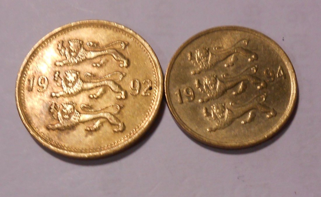  M.49.Estland, 2er Lot, 10 Senti 1994, 50 Senti 1992   