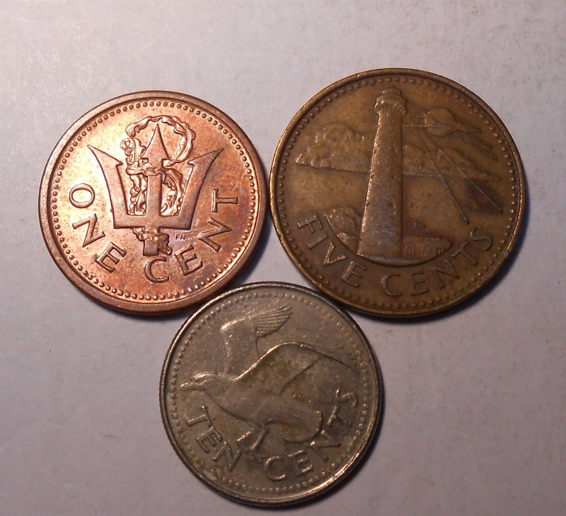  M.54.Barbados, 3er Lot, 1 Cent 2008, 2 Cent 1988, 10 Cent 1998   