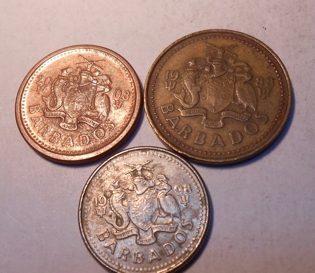  M.54.Barbados, 3er Lot, 1 Cent 2008, 2 Cent 1988, 10 Cent 1998   