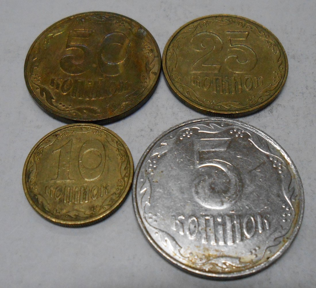 M.55.Ukraine, 4er Lot, 5 Kopeken 2008, 10 Kopeken 2006, 25 Kopeken 2012, 50 Kopeken 2009