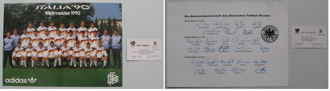  1990 Italien-FIFA Fussball-WM–Weltmeister:Plakat mit den Autogrammen deutscher Fußballer   