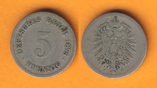  Kaiserreich 5 Pfennig 1875 F   