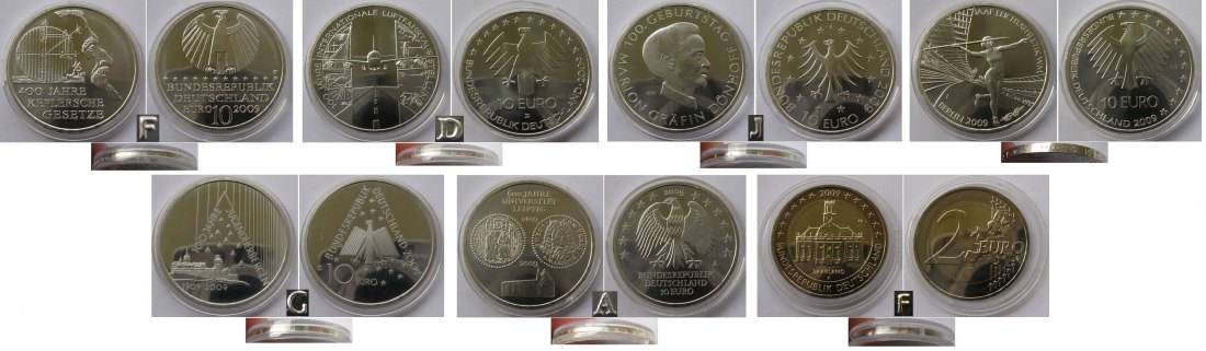  2009-BRD-die Gedenkmünzenausgaben-UNC-Münzbuch-Echtheitszertifikate   