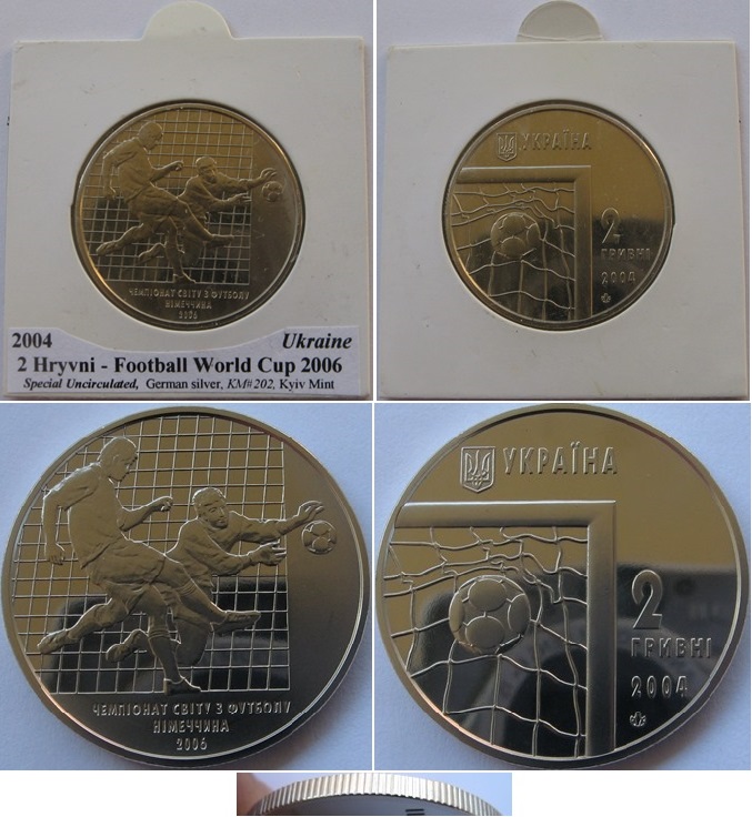  2004, Ukraine, 2 Hryvni - Football World Cup 2006 (Mintage:50,000)   