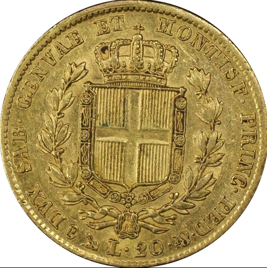  Italien-Sardinien 20 Lire 1849-P | PCGS AU50 | Carl Albert   