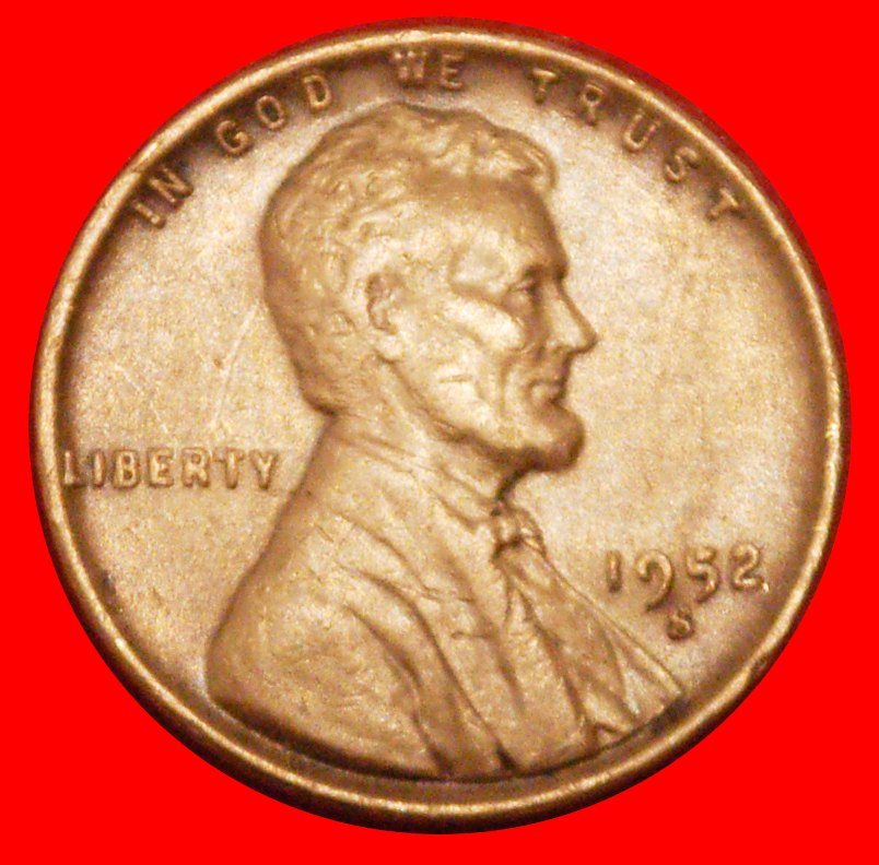  * WEIZEN PENNY (1909-1958): USA ★ 1 CENT 1952S! LINCOLN (1809-1865)★OHNE VORBEHALT!   