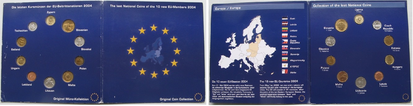  2004, ein Satz  mit 10 Nationalmünzen - Die letzten Nationalmünzen der 10 neuen EU-Mitglieder   