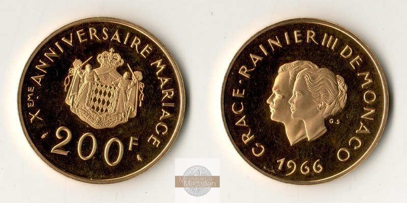 Monaco MM-Frankfurt Feingewicht: 29,44g 200 Francs 1966 