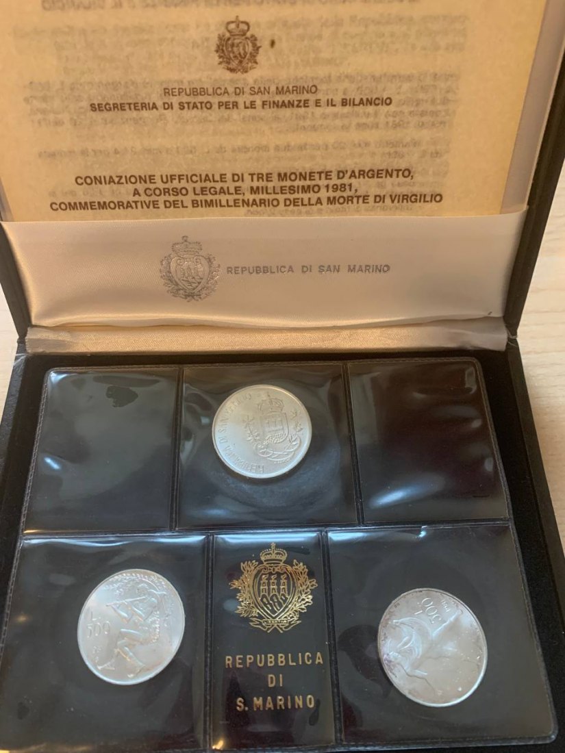  San Marino 1981 Coin set BU 2000th Anniversary - Virgil’s Death (3 coins) BOX   