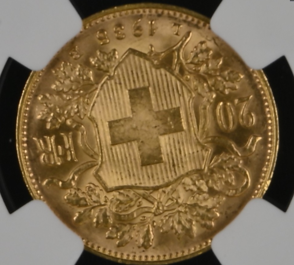  Schweiz 20 Franken 1935 LB | NGC MS64 | Vreneli 22 Sterne am Rand   