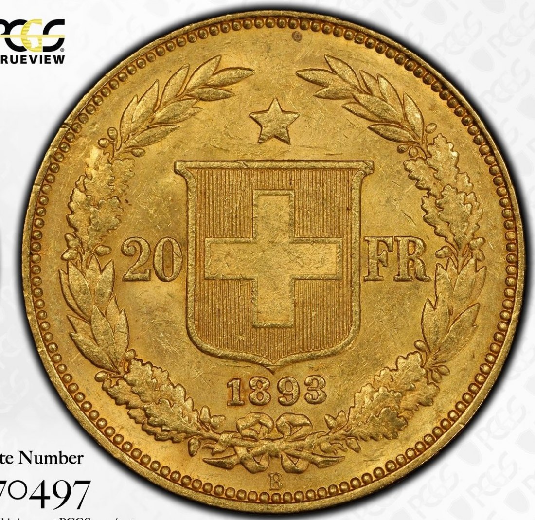  Schweiz 20 Francs 1893 B | PCGS MS61 | Libertas   