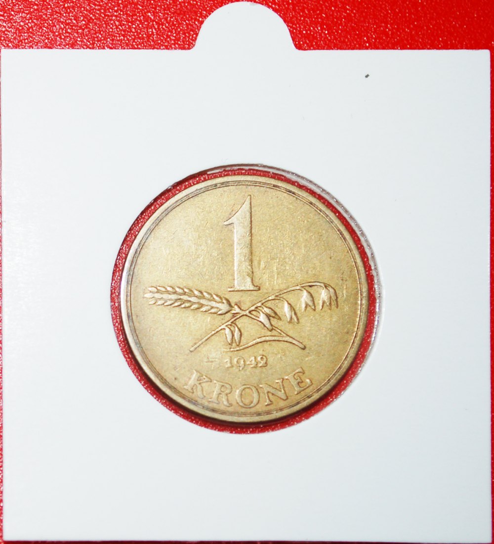  * WHEAT AND OAT (1942-1947): DENMARK ★ 1 CROWN 1942! CHRISTIAN X (1912-1947)★LOW START ★ NO RESERVE!   